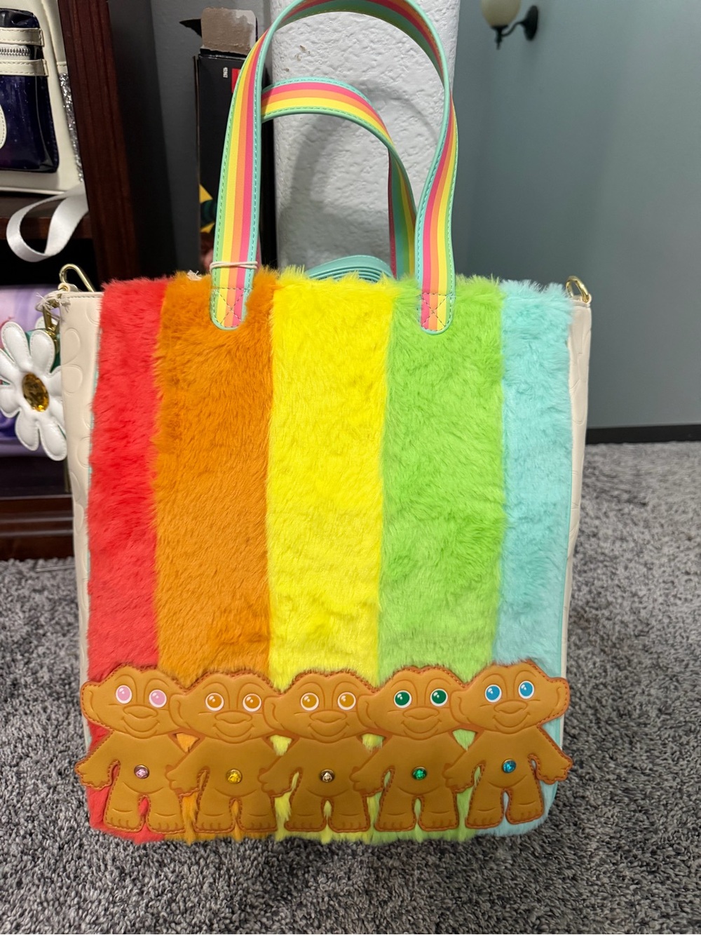 Loungefly Rainbow Faux-Fur Tote with coin purse  Treasure Trolls